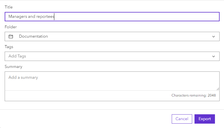 Export content modal Export content modal